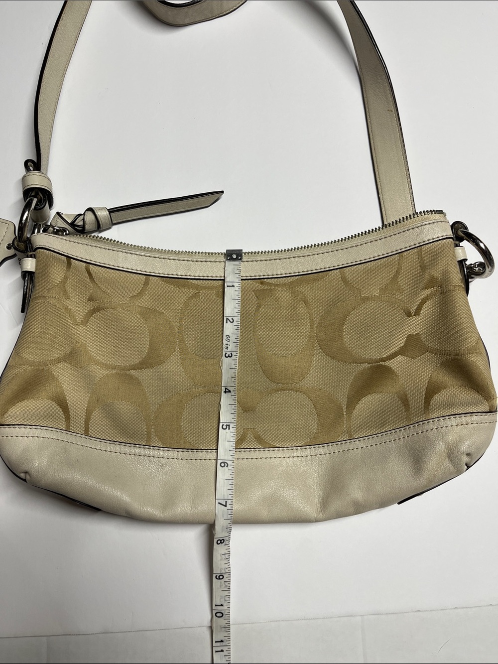 Coach Tan Signature Canvas Shoulder Bag with Cream Trim - Picture 9 of 9